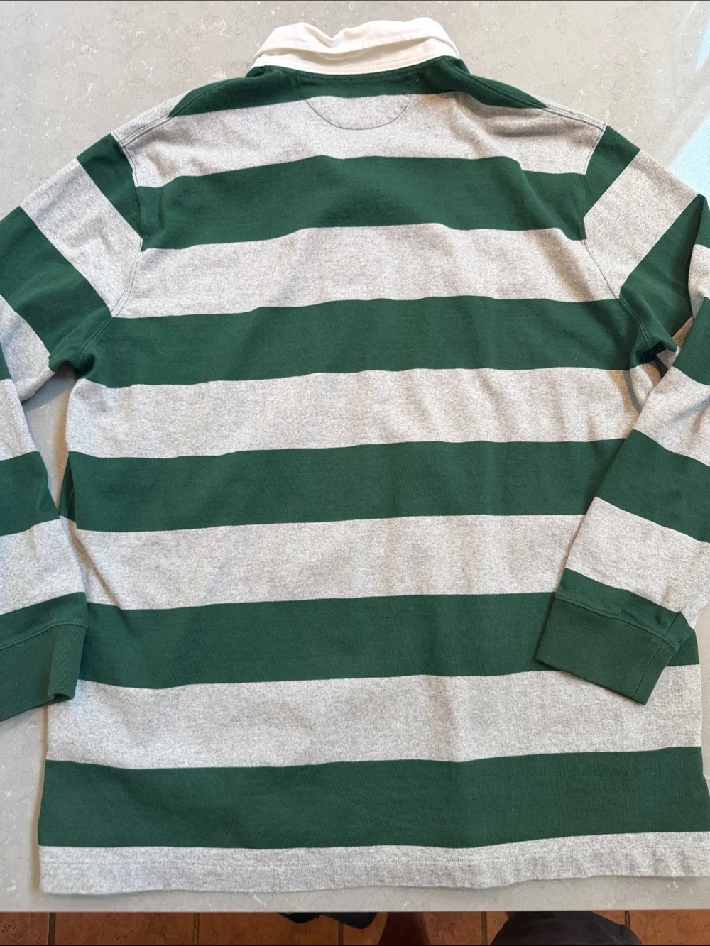 Ralph Lauren Green and Light Gray Striped Long-Sleeve Rugby Polo